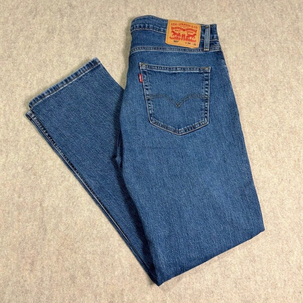 Levi 505 Regular Fit Jeans Mens 34x30 Blue Cotton Denim Straight Classic Casual